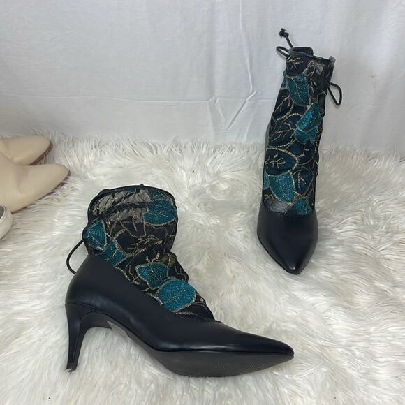 Ashro Black Heeled Mesh Gladiator Lace Up Faux Booties Sz 11 - Picture 1 of 6